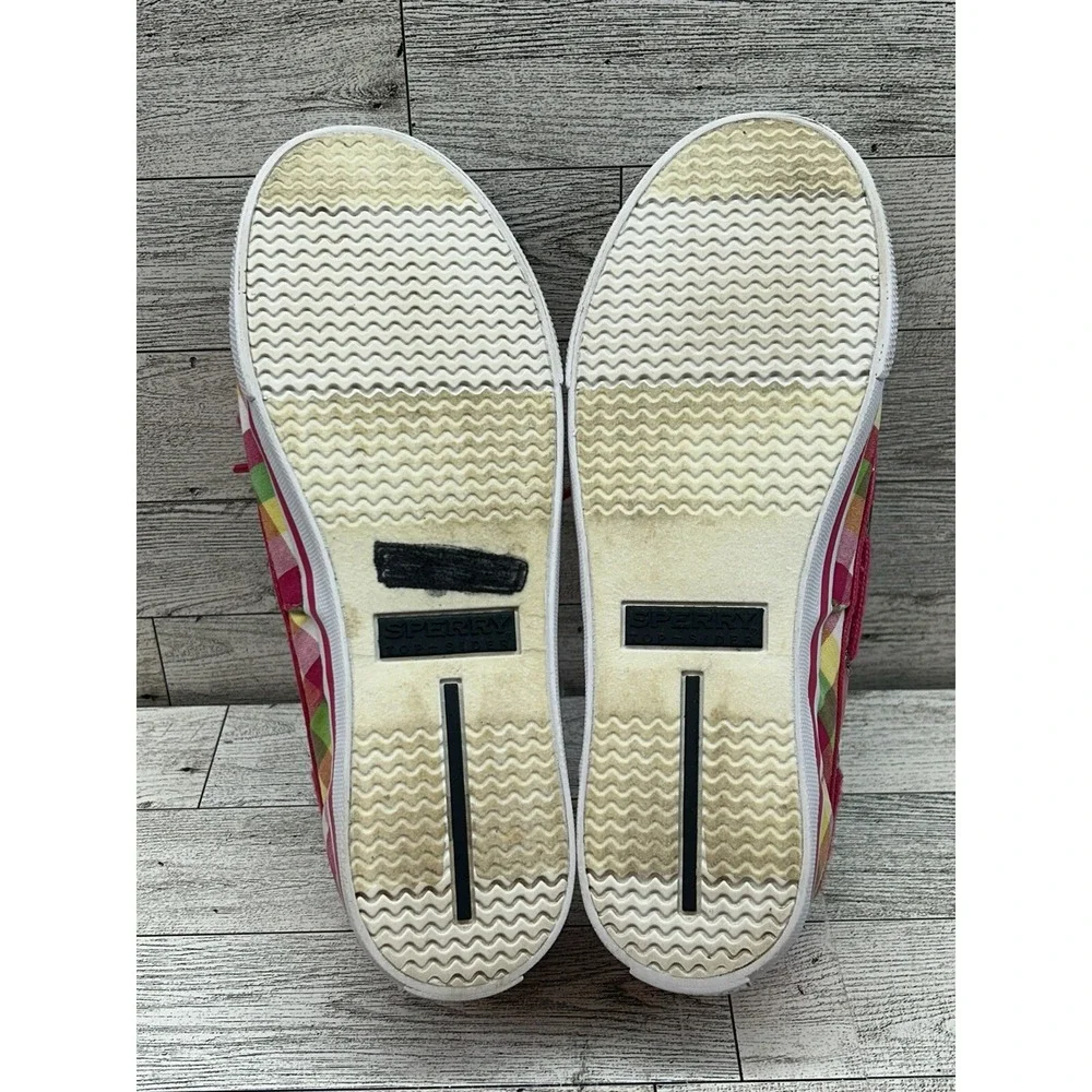 Sperry Top-Sider Pink Yellow Green Plaid Boat‎ Loafer Shoes Size 4.5M Biscayne
